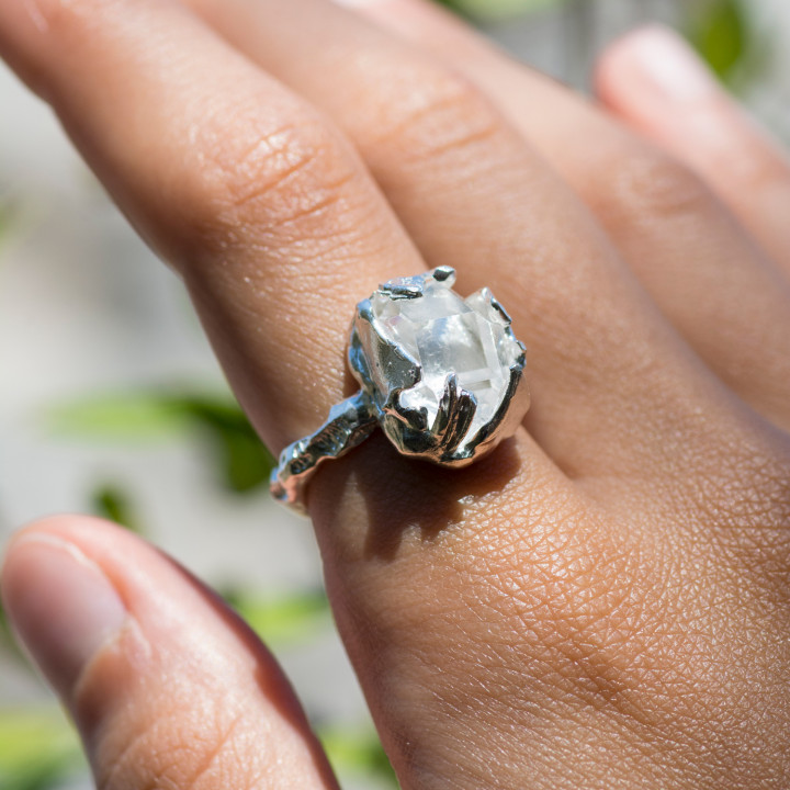 Herkimer Diamond V Ring